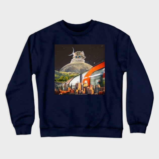 Metropolitan Dreams: A Surreal Collage to Wanderlust Crewneck Sweatshirt by Amourist